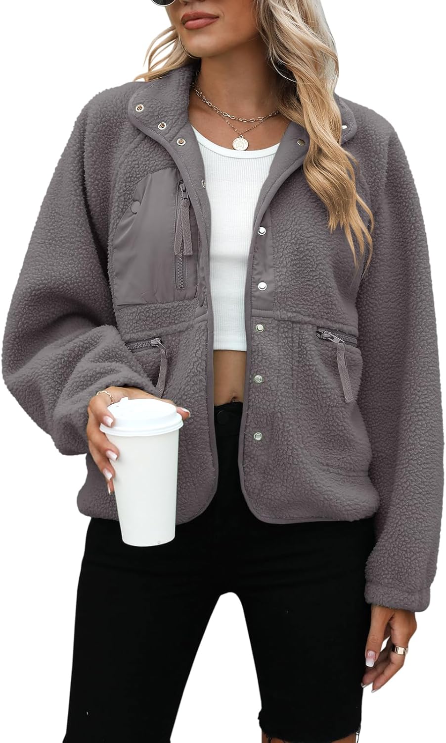 Yanekop Womens Fleece Jacket Cozy Sherpa Outerwear for Winter