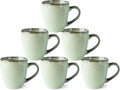 Ceramic Coffee Mugs Set of 6 12oz - Stackable Pastel Green Mugs