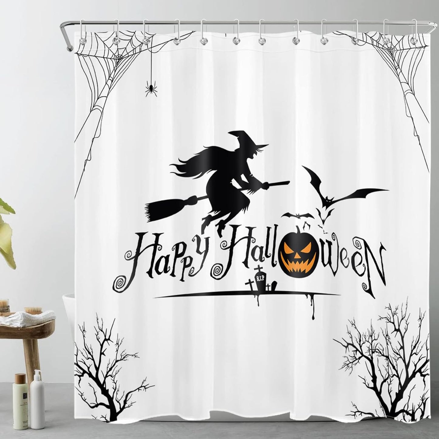 Spooky Shower Curtain Set with Hooks - Halloween Ready!