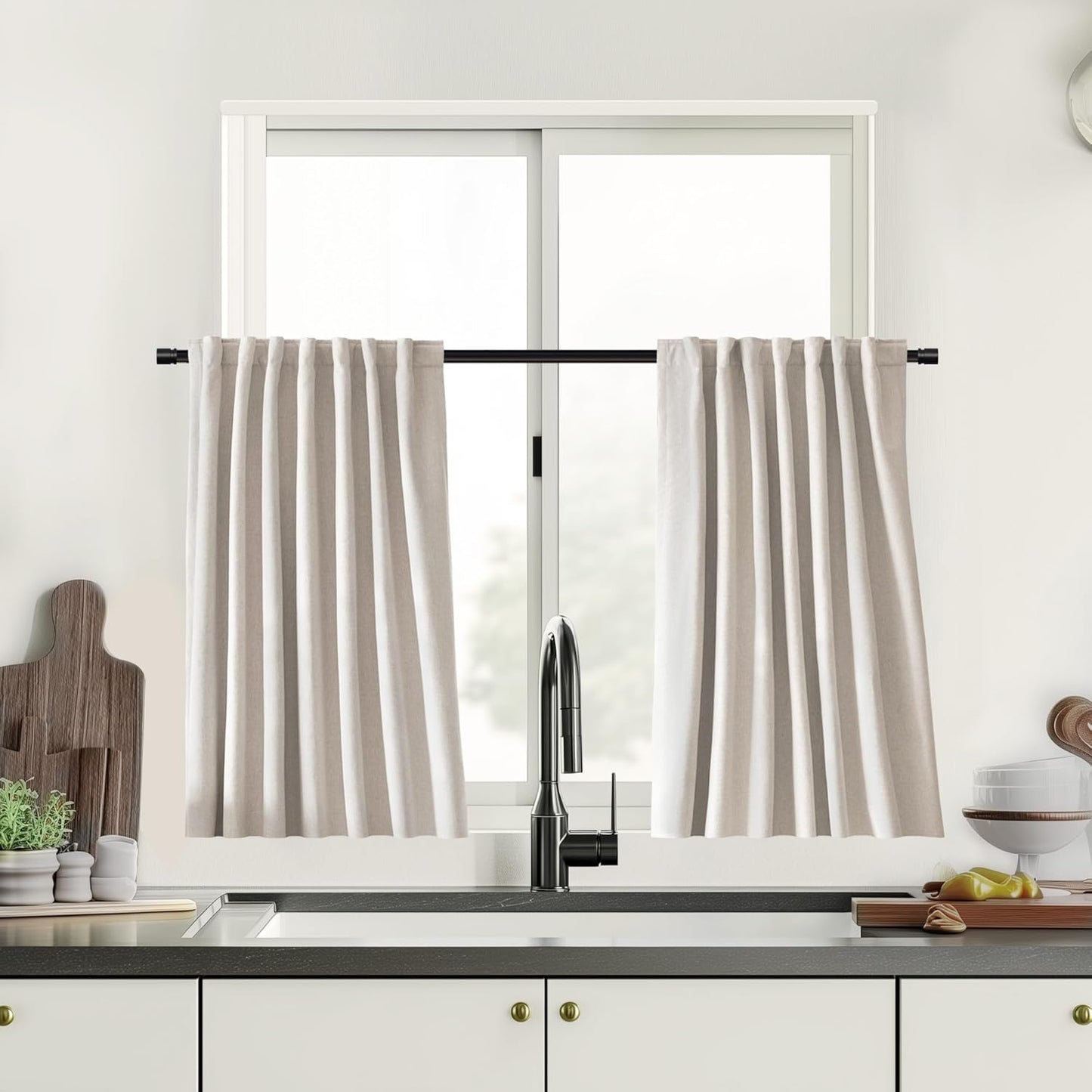 UHITECH Ivory Kitchen Blackout Curtains for Modern Farmhouse