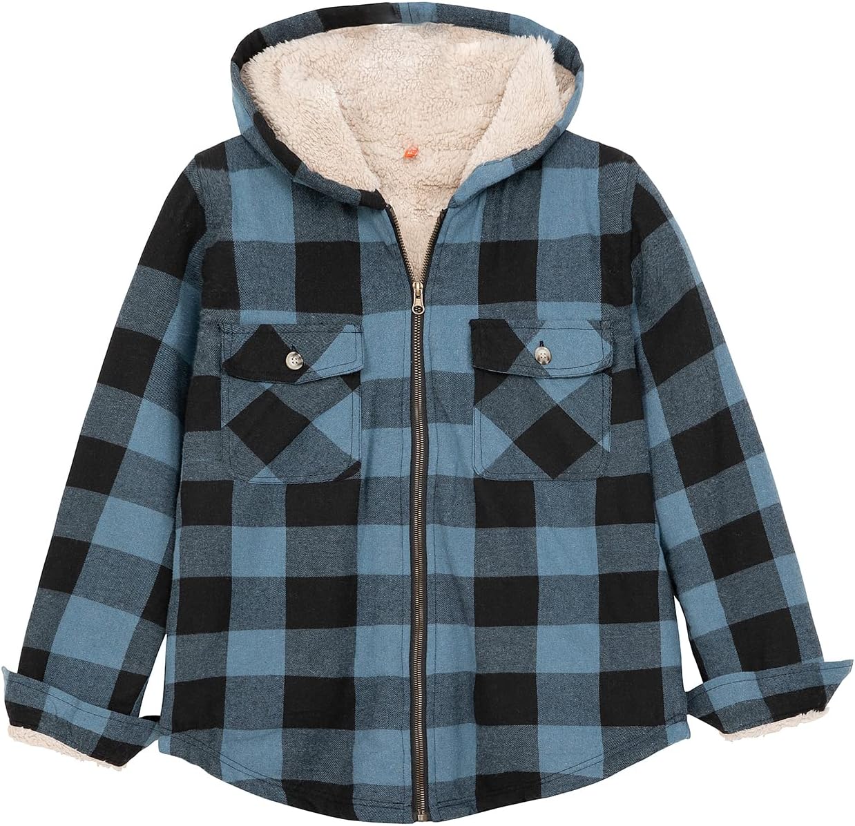 Boys Sherpa Lined Full Zip Flannel Plaid Shirt Jacket for Kids
