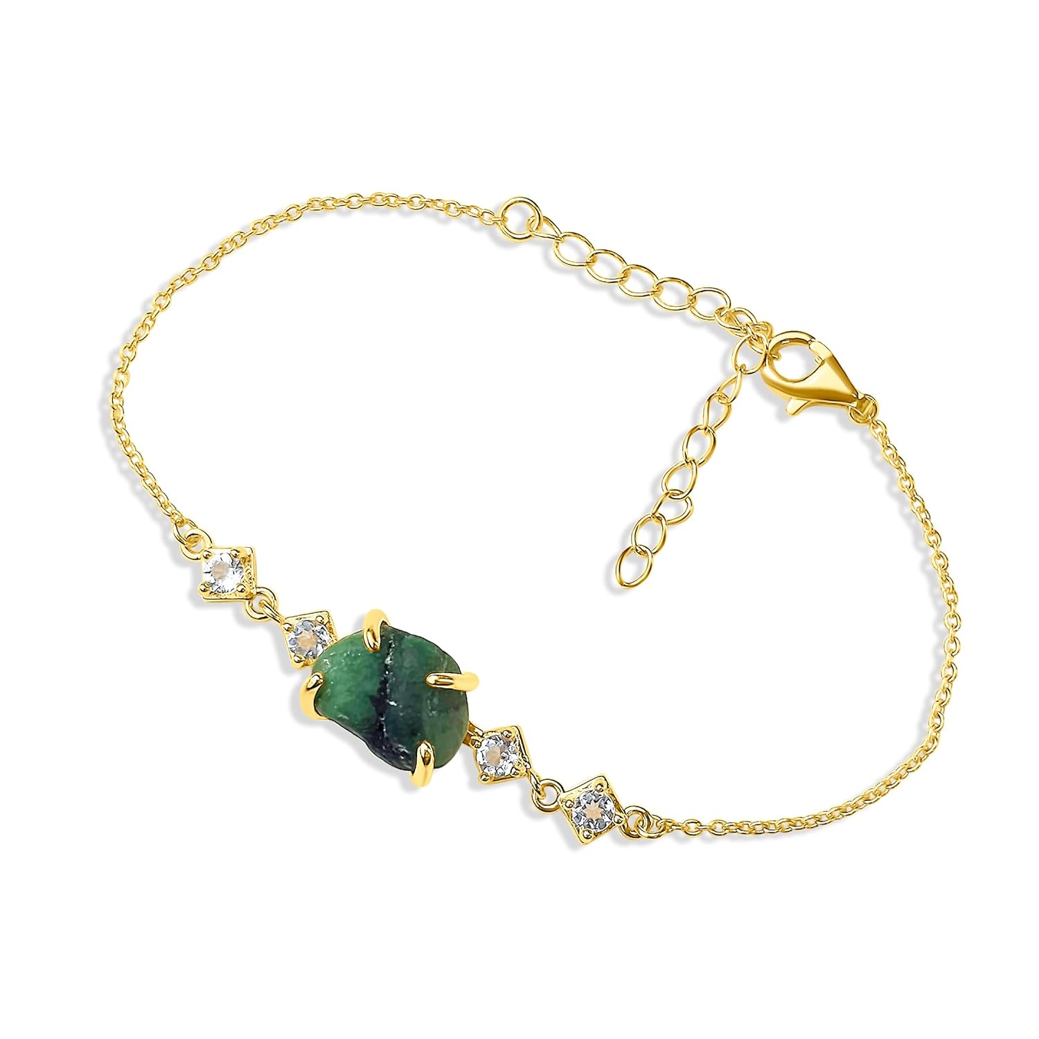 Raw Emerald Chain Bracelet for May Birthstone Gift for Her