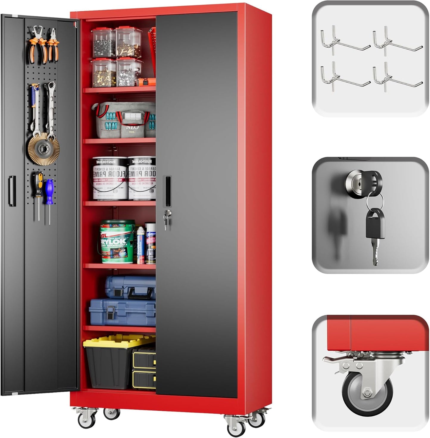 71in Garage Storage Cabinet with Wheels for Flexible Organization