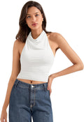 Women Halter Backless Cowl Neck Tank Top - Soft Modal Night Out