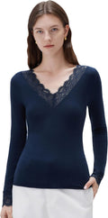Cloud Cashmere V Boat Neck Lace Long Sleeve Shirt - Soft, Slim Fit