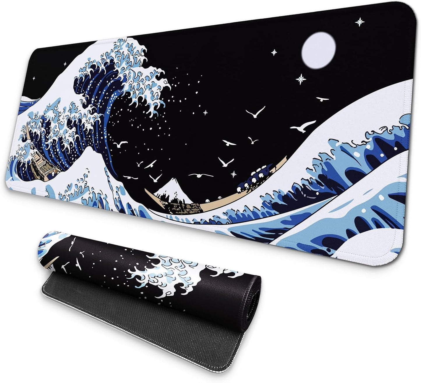 XL Gaming Mouse Pad | Full Keyboard Mat | Anti-Slip | Blue Sea Wave | 31.5x11.8 in