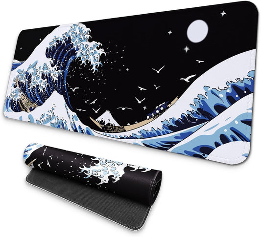XL Gaming Mouse Pad | Full Keyboard Mat | Anti-Slip | Blue Sea Wave | 31.5x11.8 in