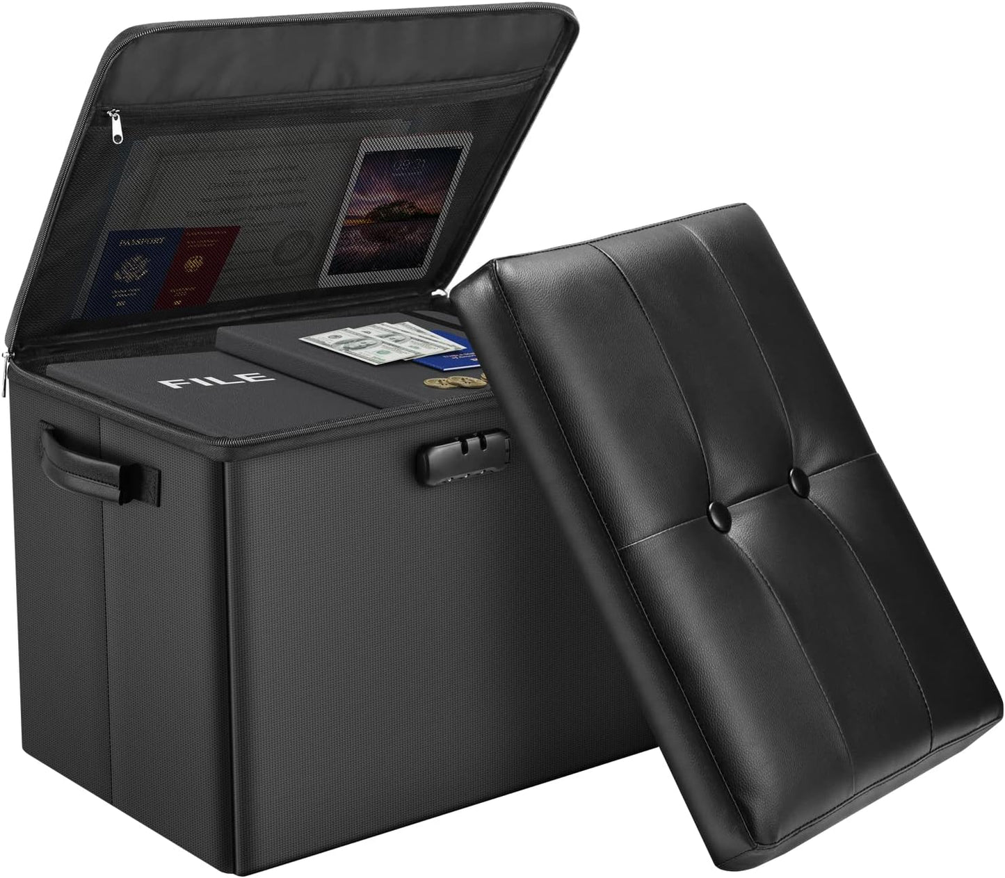 Fireproof Storage Ottoman with Lock for Important Documents