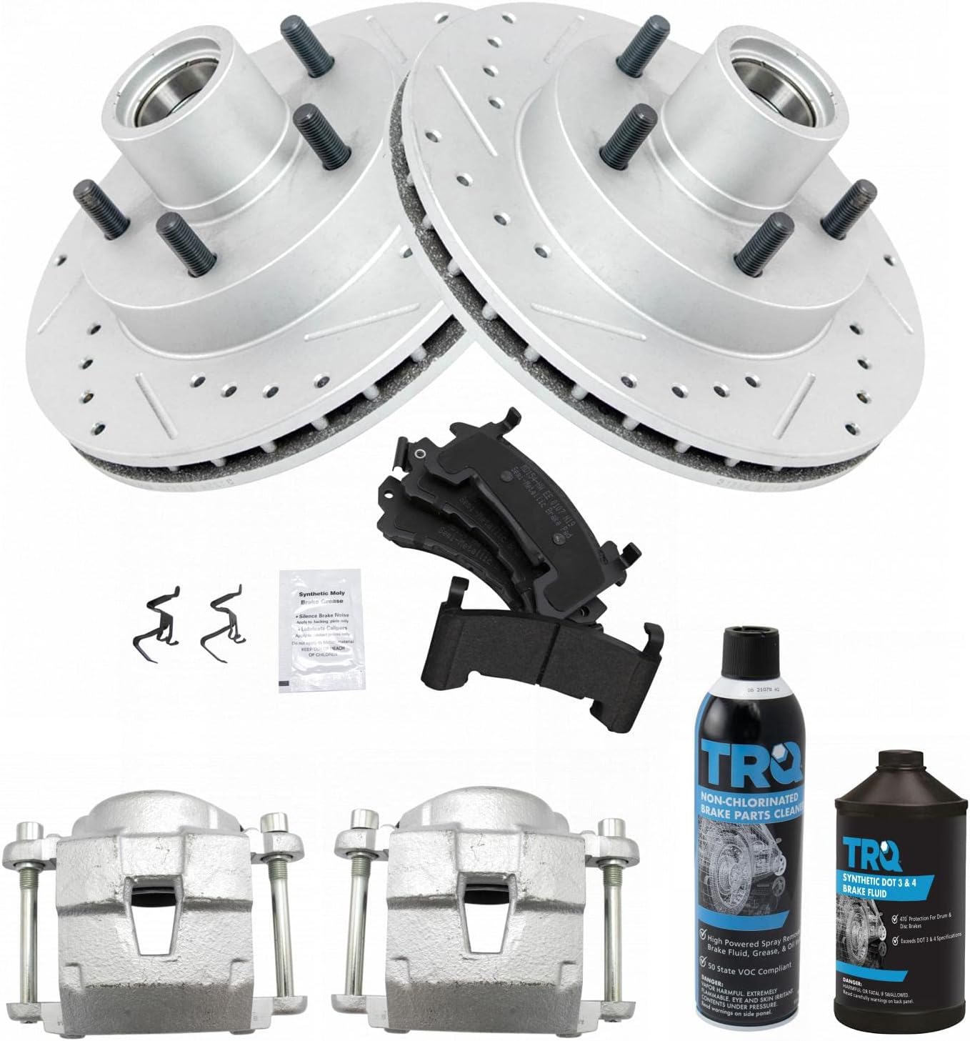 TRQ Front Semi-Met Brake Pad Performance Rotor & Caliper Kit