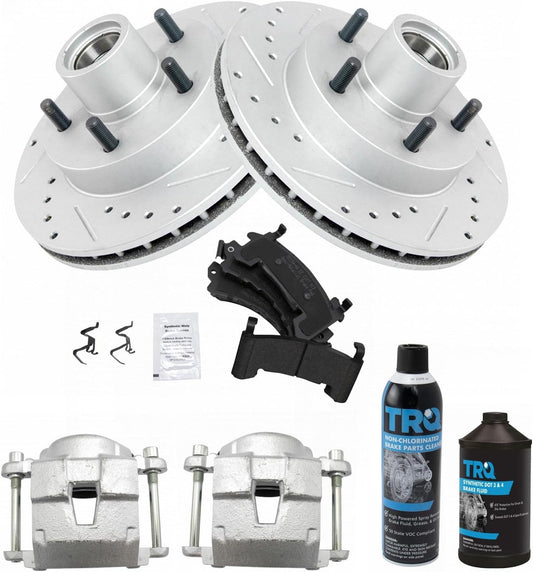 TRQ Front Semi-Met Brake Pad Performance Rotor & Caliper Kit