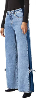 Astylish Women's High-Waisted Wide-Leg Jeans with Tie-Side Detail
