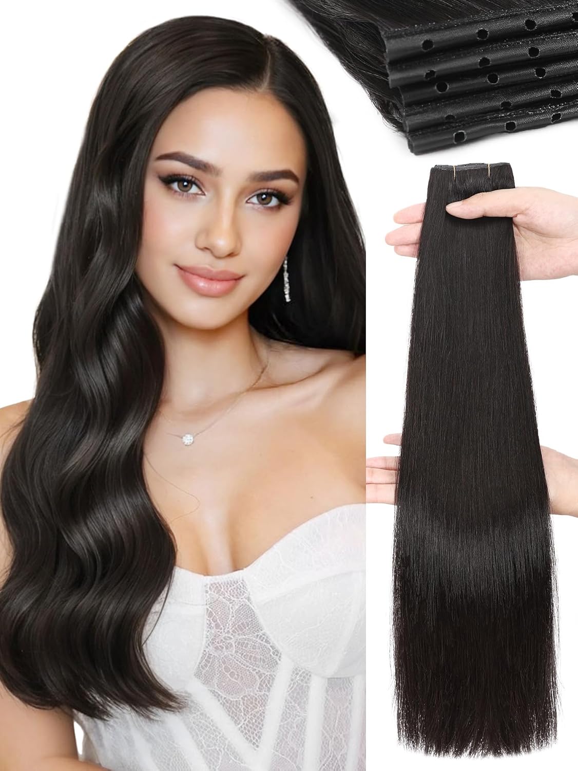 Natural Black Double Invisible PU OVO Human Hair Extensions