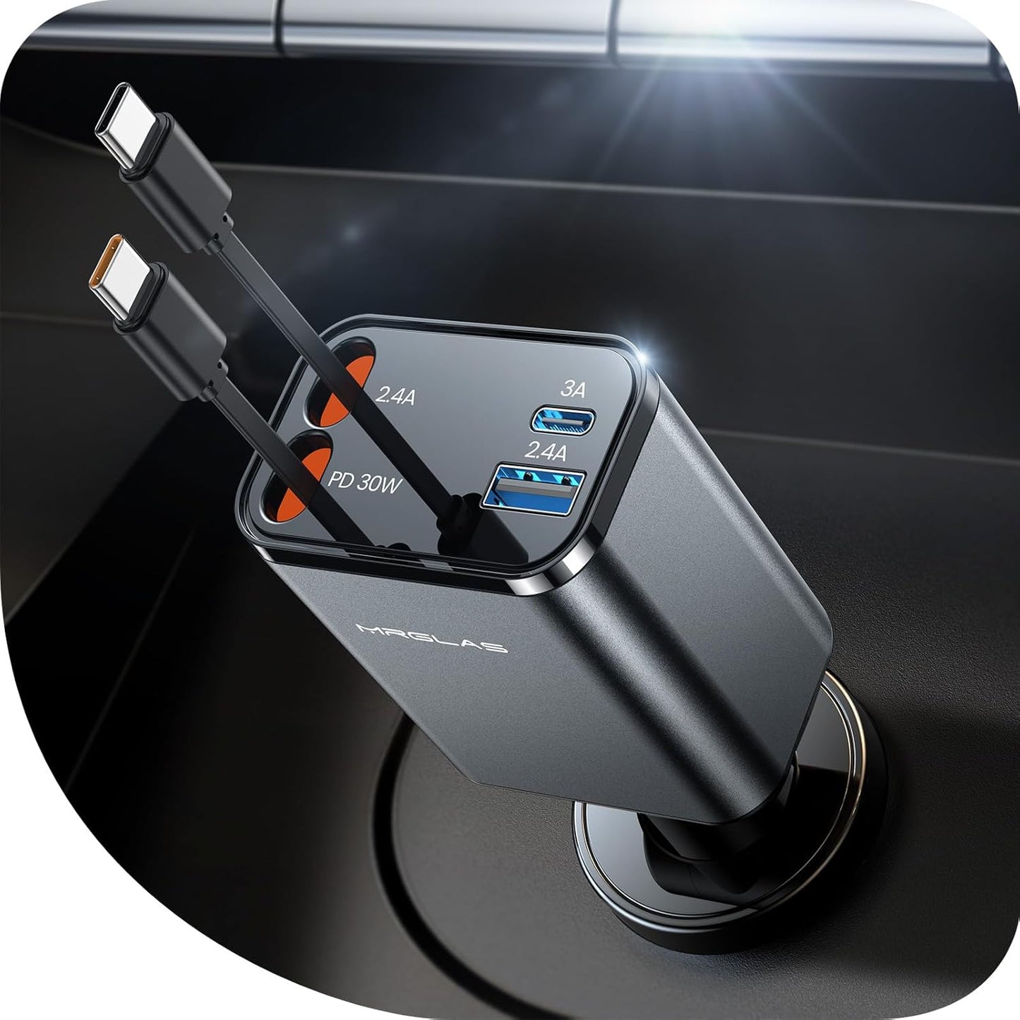 MRGLAS Retractable Car Charger: 69W Fast Charging