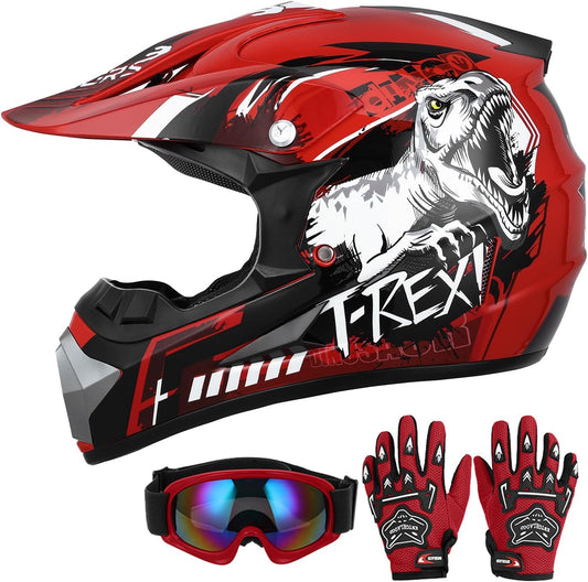 DOT Youth Dirt Bike Helmet with Goggles & Gloves for Kids