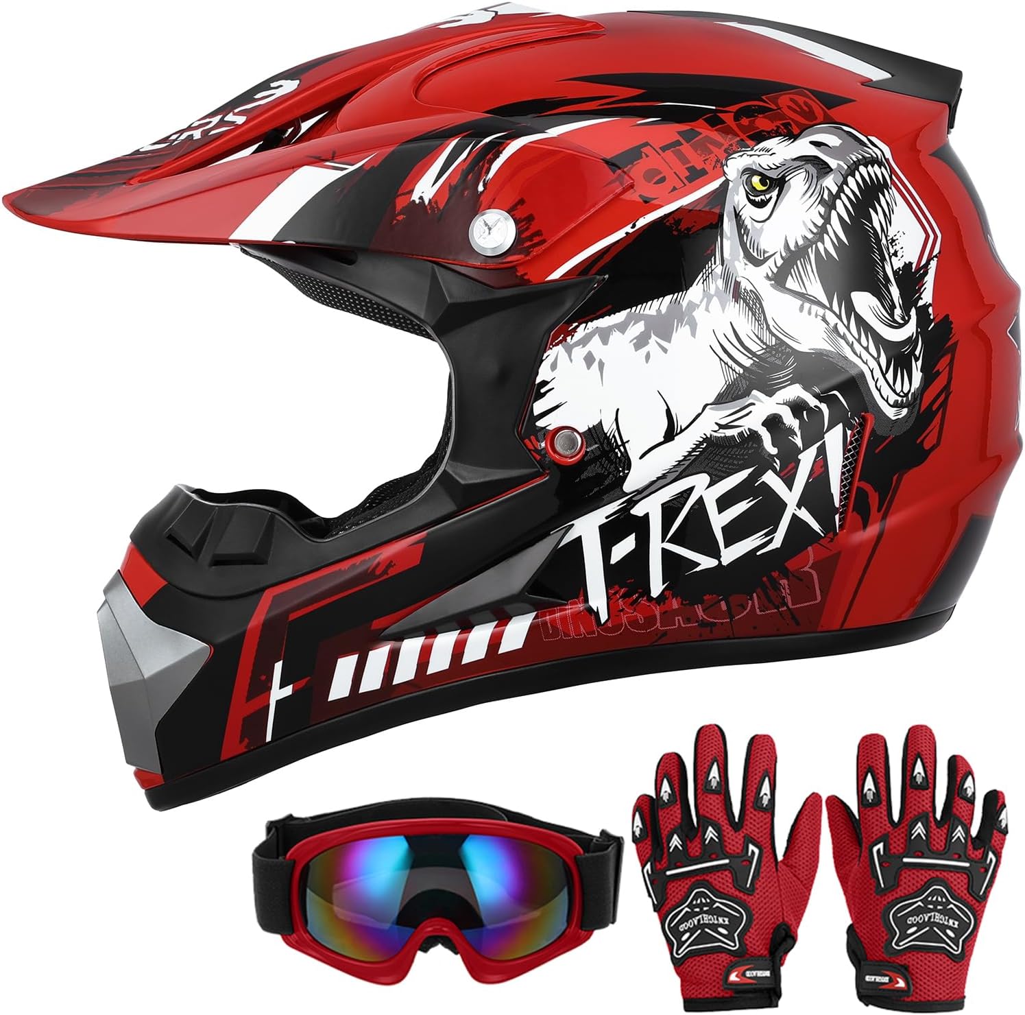 Youth Dirt Bike Helmet with Goggles & Gloves for Kids Ages 5-14