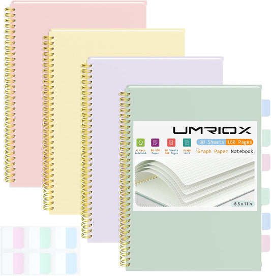 Umriox Large Grid Paper Notebook Set - 160 Pages + FREE Sticky Notes!