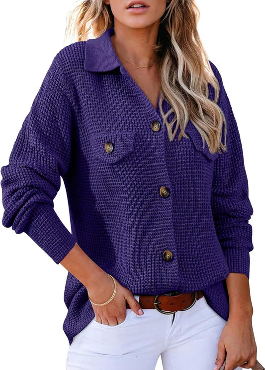 Waffle Chunky Knit Cardigan Sweaters for Cozy Fall Outfits
