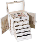 6-Layer White Jewelry Box For Women with Mirror - Large Organizer