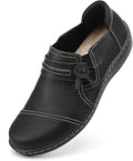 Women Classic Comfort Leather Loafers - Slip-On Walking Flats