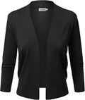 Women's Cropped 3/4 Sleeve Open Front Cardigan - Soft Rayon Blend