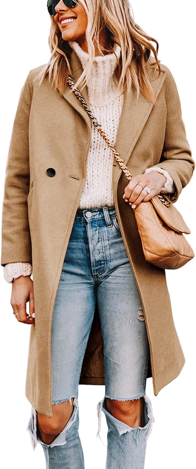 Stylish Women's Notch Lapel Double Breasted Wool Blend Coat