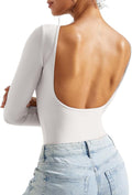 Women Backless Y2k Long Sleeve Bodysuit - Sleek Open Back Fit