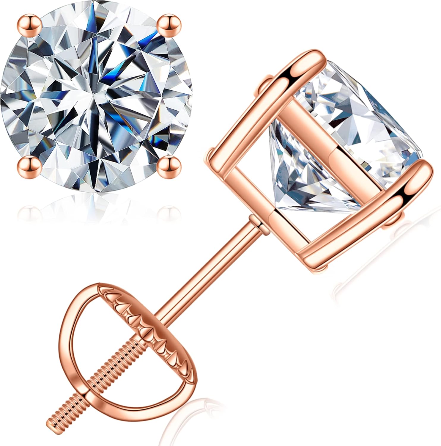 Moissanite Screw Back Earrings with D Color VVS1 Clarity