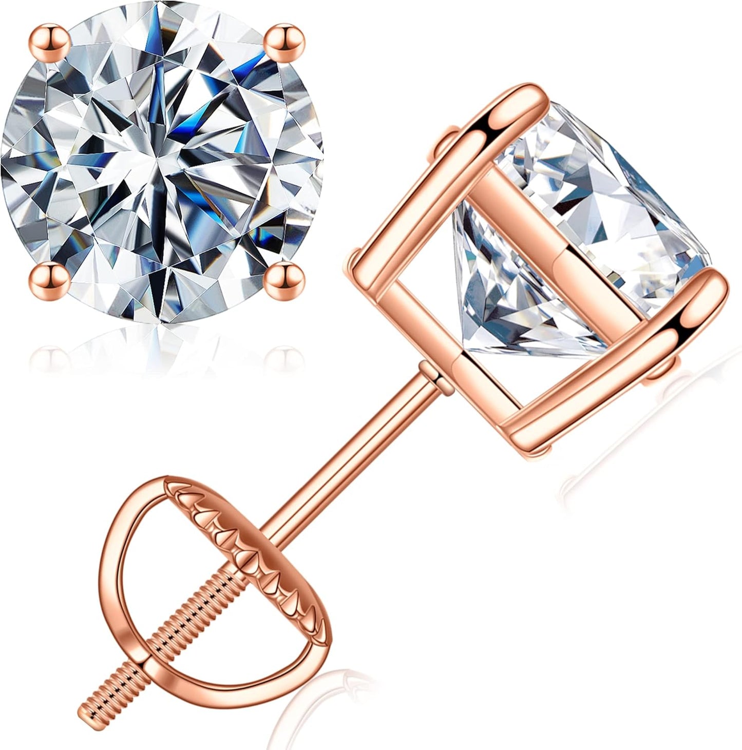 Moissanite Screw Back Earrings for Women and Men - 14K Gold