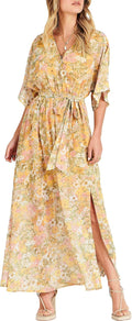 Womens Boho Flowy Wrap V Neck Maxi Dress - Flattering Beachwear Shoes