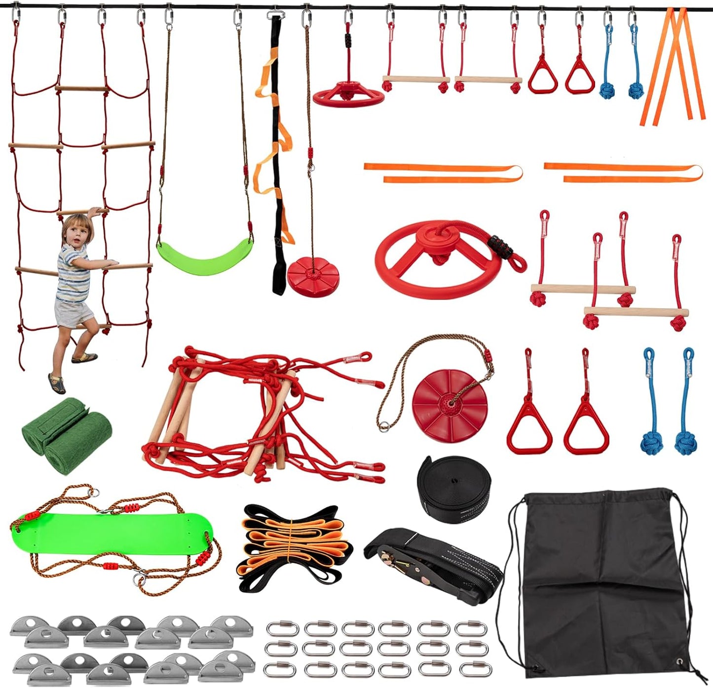 Slsy 60FT Ninja Warrior Obstacle Course for Kids - Fun Training