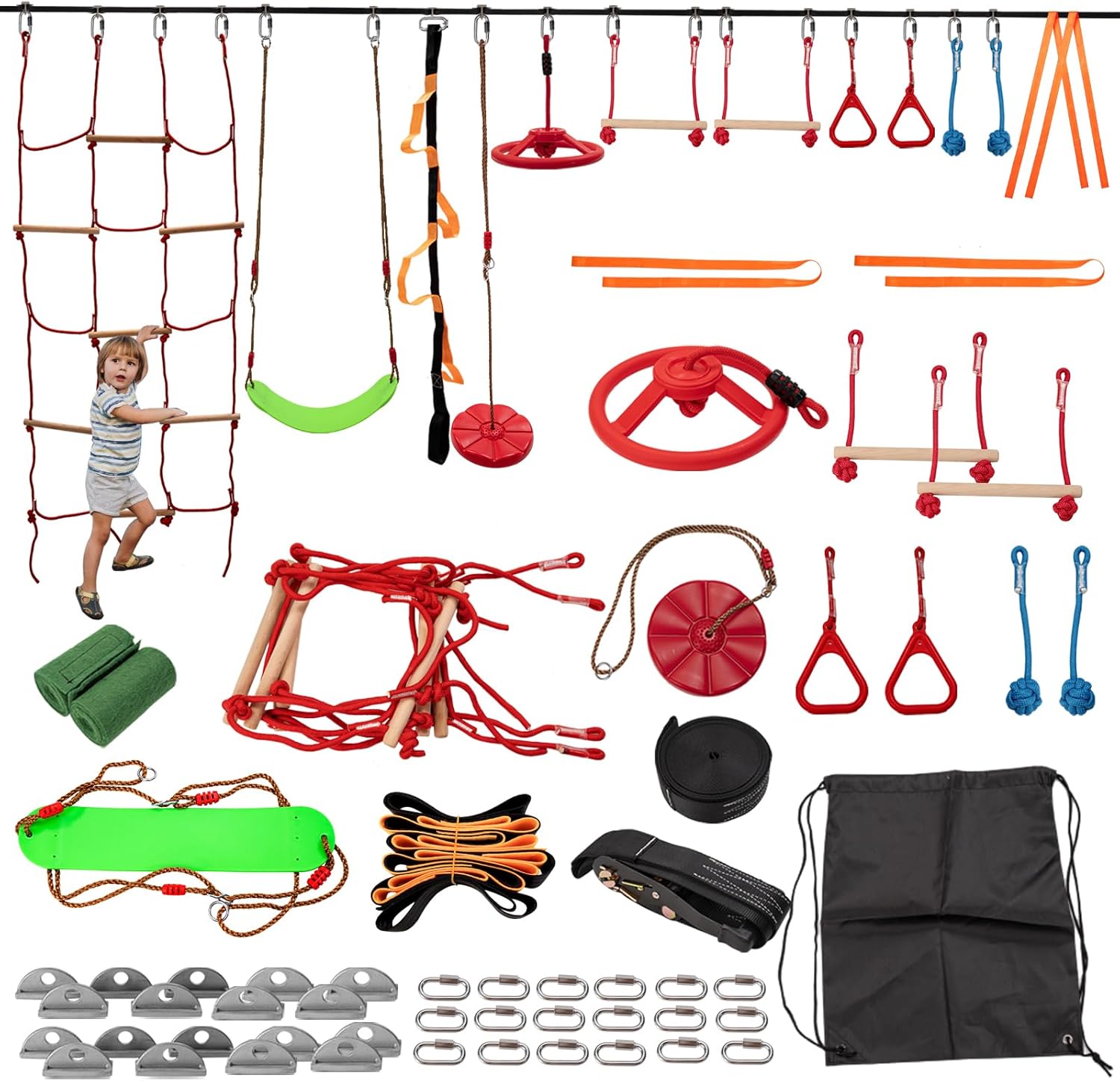 Slsy 60FT Ninja Warrior Obstacle Course for Kids - Fun Training