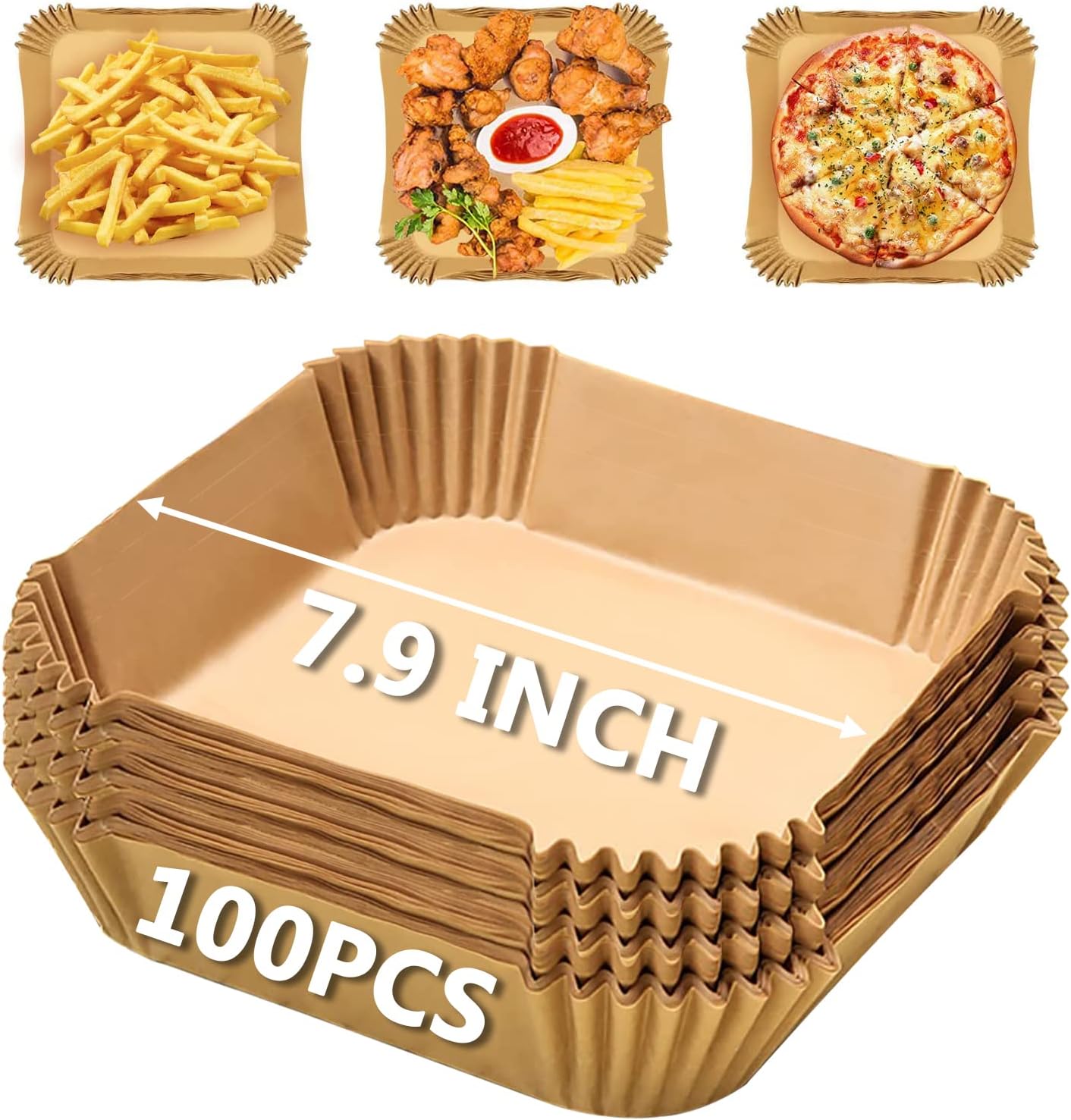 Non-Stick Air Fryer Liners - 100 PCS 7.9 Inch Square Parchment Paper
