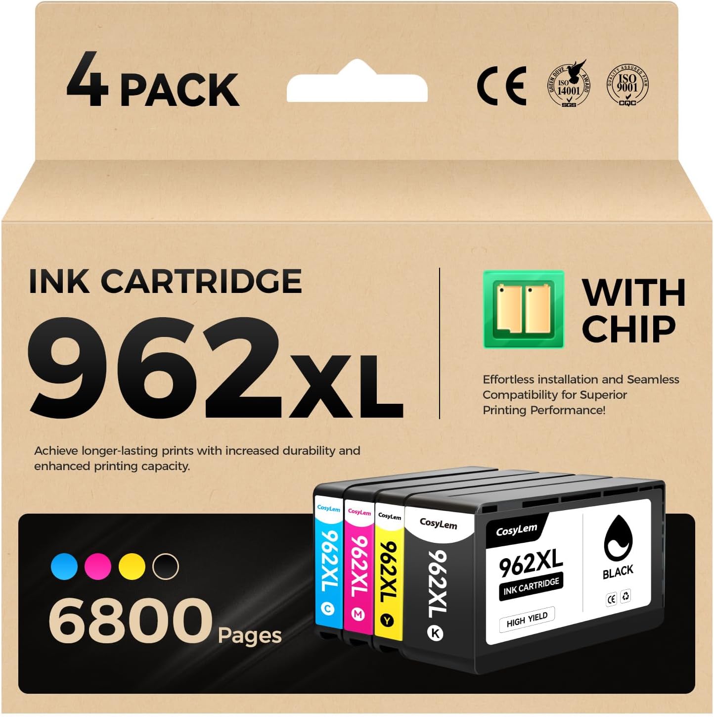 High Yield 962XL Ink Cartridges Combo Pack for HP Printers