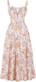 Floral Corset Midi Dress Sleeveless Spaghetti Straps - Flattering