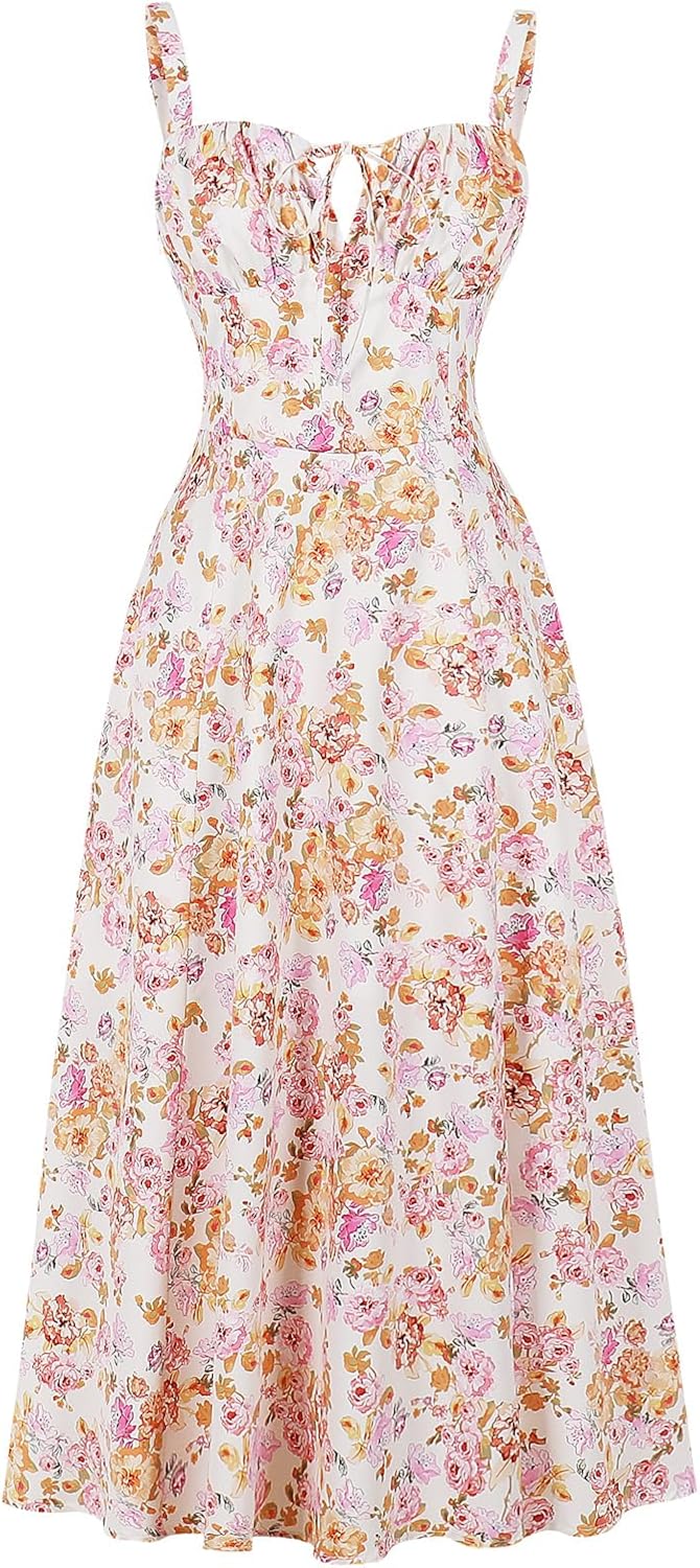 Floral Corset Dress for Women - Boho Midi Sundress Style