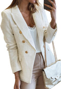 Womens Tweed Blazer Double Breasted Casual Work Jacket - Smart Fit