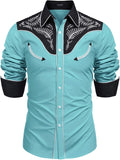 COOFANDY Men's Western Cowboy Shirt Embroidered Button Down Long is