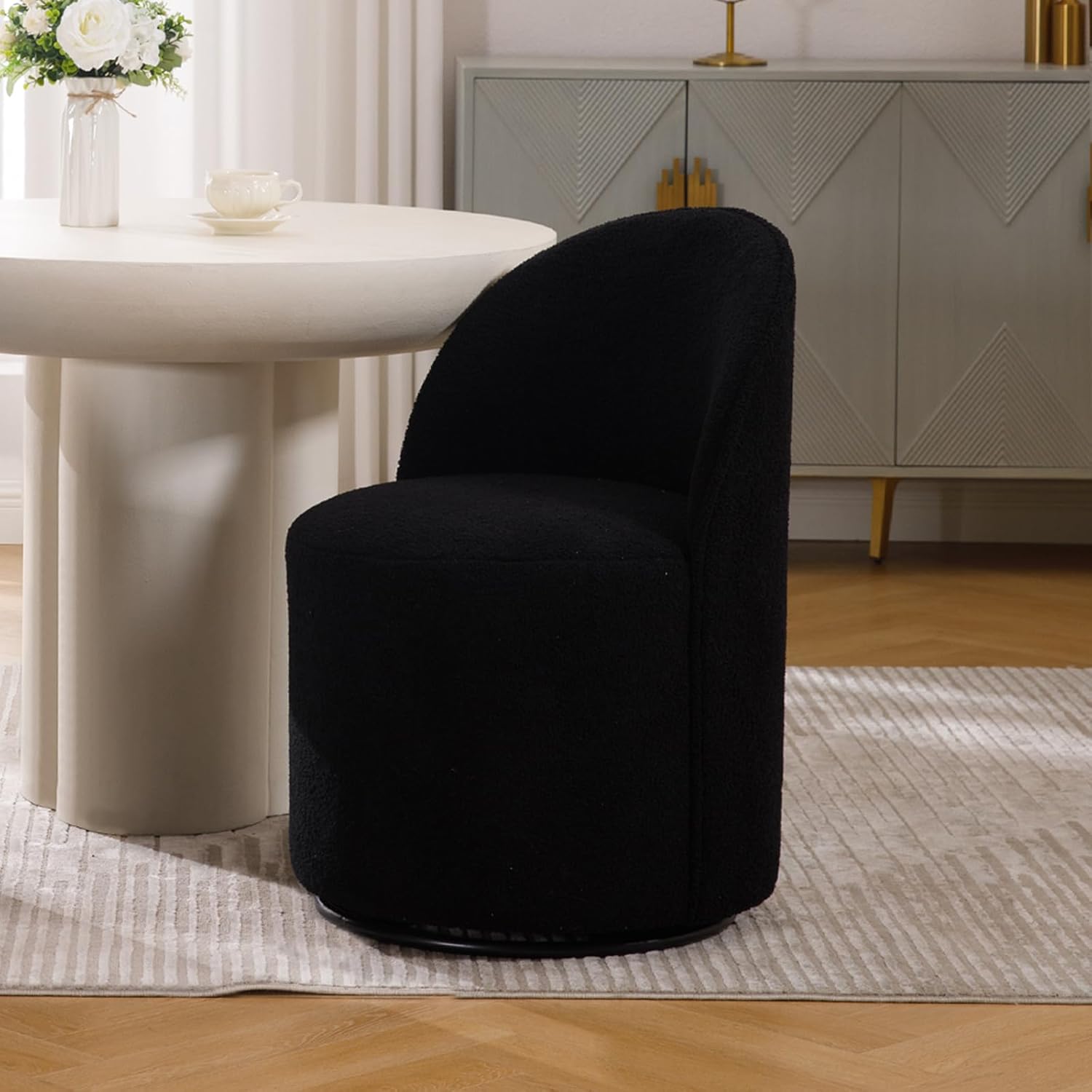 Guyou Swivel Sherpa Dining Chair - Cozy 360 Swivel Seating