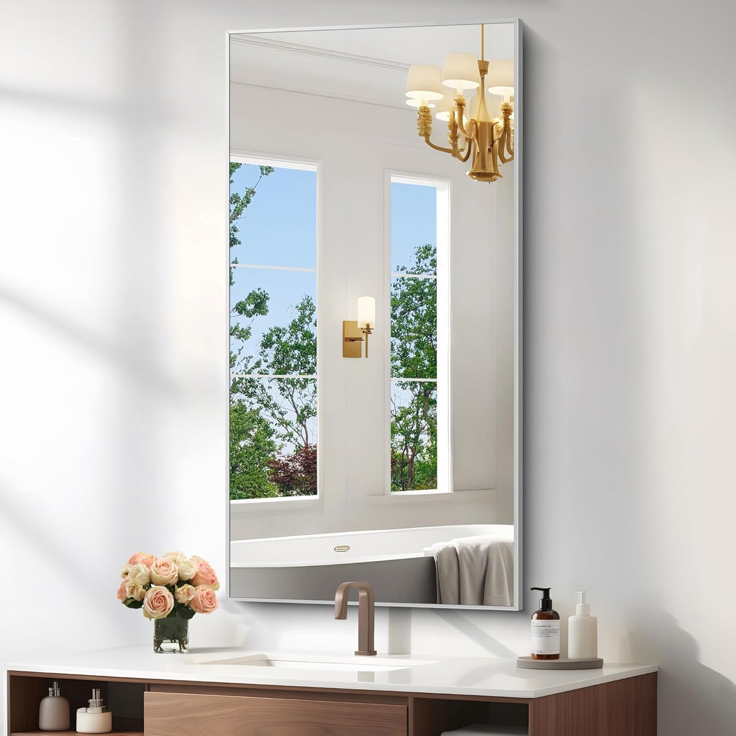 KOCUUY 24x48 Inch Large Silver Wall Mounted Mirror for Home