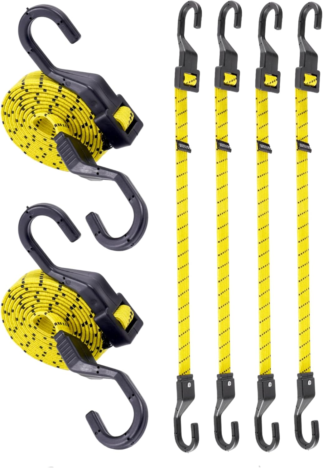 LuckyStraps 6pc 80 Flat Bungee Cords: Quick Adjust, Heavy Duty