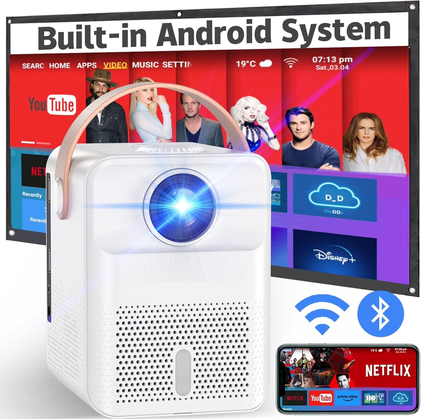 Sainyer 4K Smart Projector: Max 300 Screen