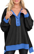 AlvaQ Sweatshirt for Women Oversized Button Henley Pullover Tunic