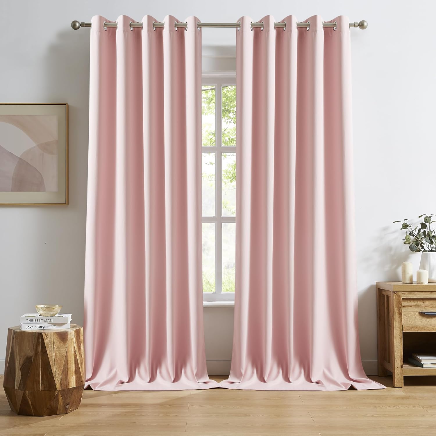DUALIFE Baby Pink Curtain Panels for Girls Room Blackout