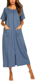 Ekouaer Women Robe Zipper Front Short Sleeve Full Length Loungewear is