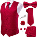Hi-Tie Men's Silk Vest Bowtie Set Formal 7PCS - Complete Wedding Set