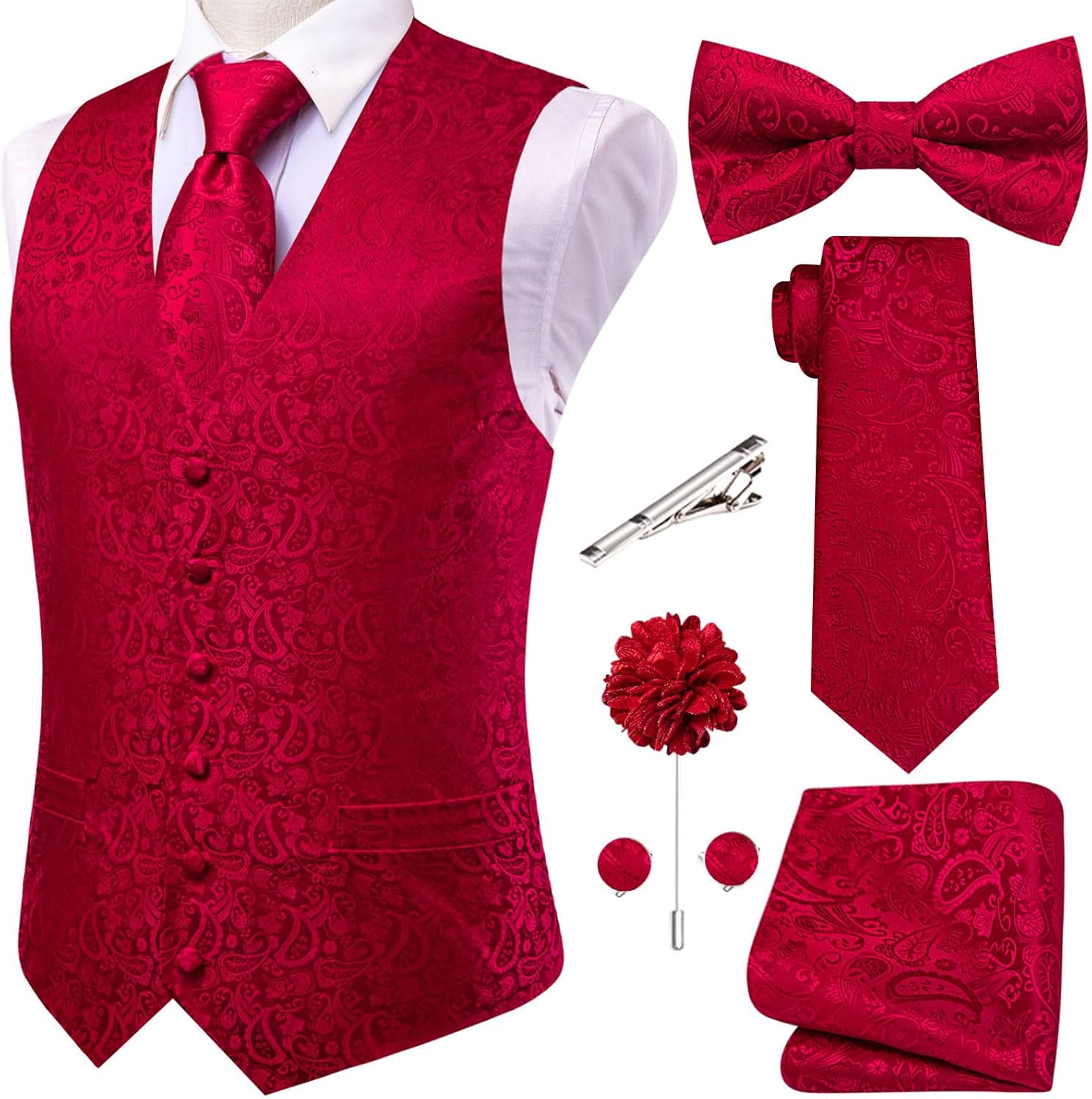 Hi-Tie Men's Silk Vest Bowtie Set for Formal Occasions
