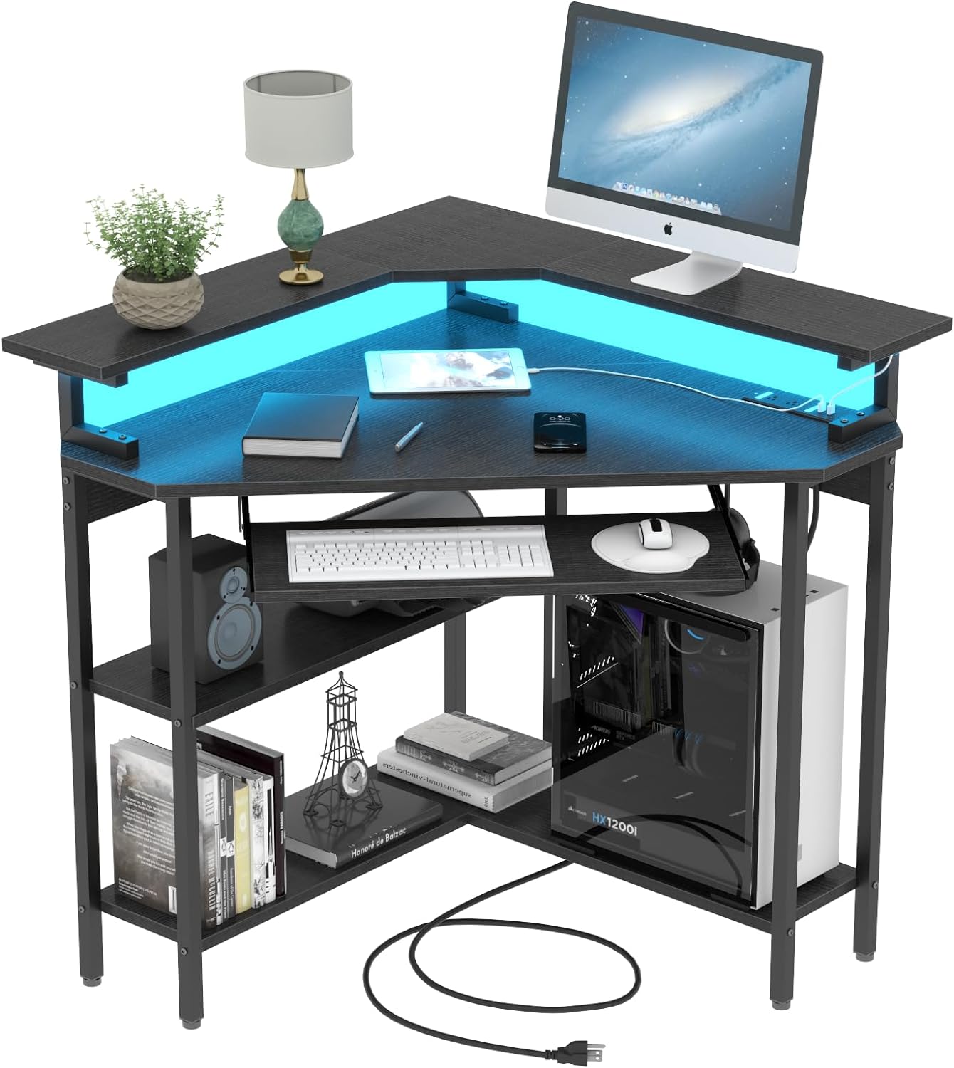Triangle Gaming Desk with Charging & LED light