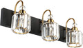 Modern Bathroom Vanity Light Fixture 3-Light Black Metal Crystal