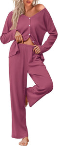 Waffle Knit Pajamas Two-Piece Set - Soft, Breathable Loungewear