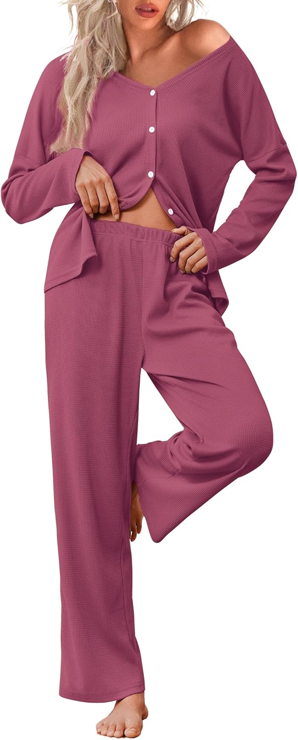 Ekouaer Womens Waffle Knit Pajamas Set for Ultimate Comfort